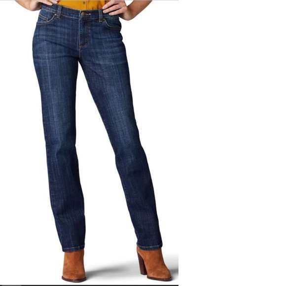 Womens Lee Jeans Relaxed 8 Tall Straight Leg Blue Midrise Stretch Casual Long - Picture 1 of 8